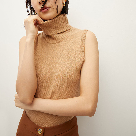 Veronica Beard 'Mazzy' Tan Turtleneck Cashmere Shell Top Size L - Picture 1 of 5